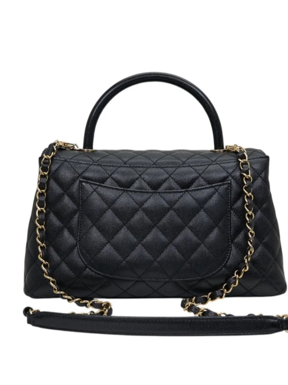 Chanel Large Flap Bag With Top Handle in Black Calfskin Leather